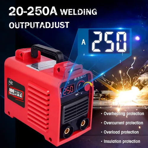 Miniatura 4 de Máquina de soldar, máquina de soldadura MMA-250A 110V mejorada, pantalla digital LCD IGBT, soldador de electrodo con arranque en caliente Rojo