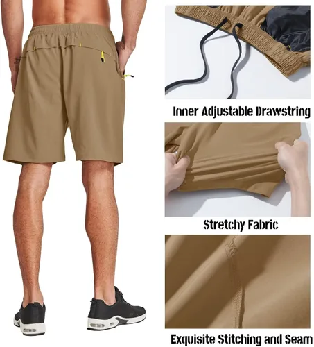 Miniatura 3 de MAGCOMSEN Pantalones cortos deportivos para hombre, de secado rápido, con bolsillos con cremallera, para gimnasio, entrenamiento, senderismo