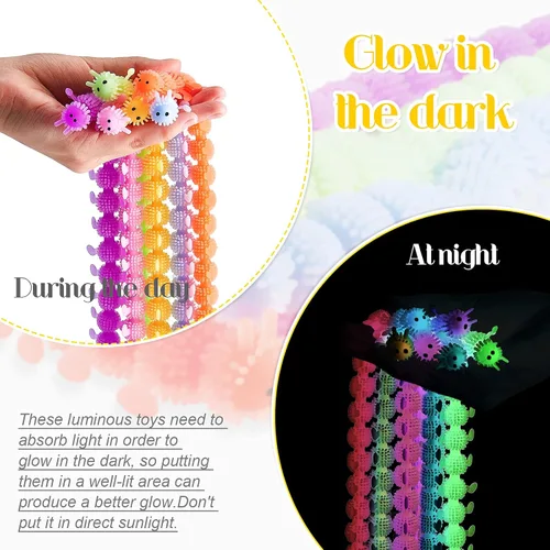 Miniatura 4 de Sumind 6 piezas de oruga - Juguete para ansiedad elástico, luminoso, sensorial, cuerda elástica, colorido, artículos de regalo para el día del niño