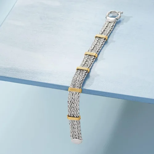 Miniatura 5 de Ross-Simons Two-Tone Sterling Silver Wheat-Link Bracelet