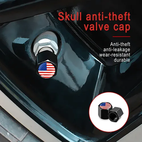 Miniatura 6 de Ajxn 4 tapas de válvula de neumático de automóvil, con bandera americana, tapas herméticas a prueba de polvo, tapas universales para válvulas