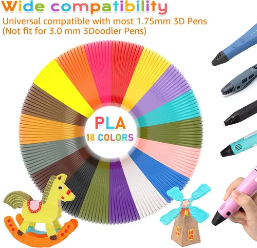Miniatura 5 de Recambios de filamento para bolígrafo 3D de 18 colores, filamento PLA para bolígrafo 3D de 0.069 in, cada color de 10 pies (total 180 pies)