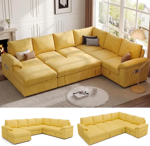 Miniatura 24 de Sofá Seccional Modular de 85 Pulgadas con Cama Extraíble, Sofá Cama Seccional en Forma de L de 5 Asientos con Almacenamiento, Sofás Seccionales