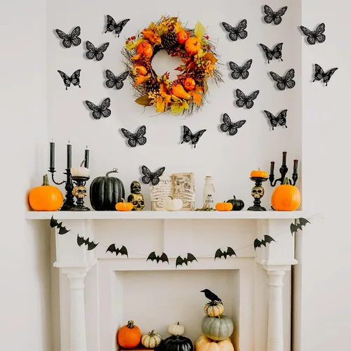 Miniatura 3 de Decoraciones de Mariposas Negras de Halloween para Pared, 48 Piezas 2 Estilos 3 Tamaños Pegatinas de Mariposas para Decoración Superior de Pasteles