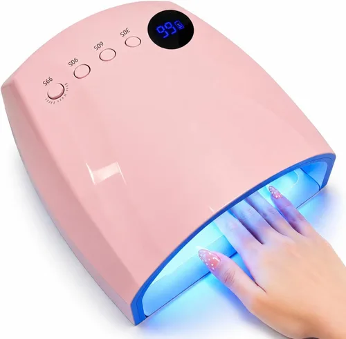 Lámpara de uñas UV inalámbrica, lámpara de uñas LED UV de 96 W para esmalte de gel y uñas acrílicas, luz de uñas de secado rápido con 4 Rosa