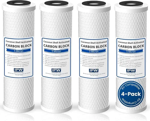 IPW Industries Inc. | Paquete de 4 filtros de agua Flow-Pur 8 (WCBCS-975-RV) Filtro de carbón activado para purificador de agua para sistema de