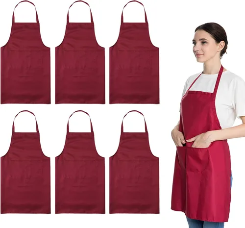 Miniatura 15 de Total de 6 delantales con babero azul bebé a granel con 2 bolsillos para mujeres, hombres y adultos, cocina de chef (6, azul bebé)