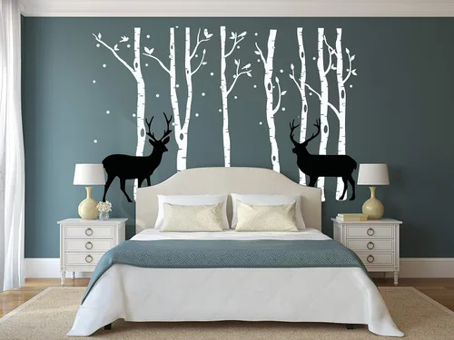 Miniatura 7 de Vinilo adhesivo de vinilo extraíble con diseño de ciervos y abedules para niños, decoración de habitación del bebé, habitación del bebé (gris)