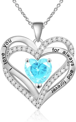 Beauyist Birthstone Necklaces for Women & Girls, Love Heart Pendant Necklace Chains Jewelry Gifts, 5A Zirconia I Love You Necklace, Anniversary