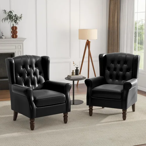 Miniatura 49 de Silla de Acento de Respaldo Alto, Sillón Tapizado en Tela para Sala de Estar, Sillón Wingback con Estampado Floral con Patas de Madera Maciza, Sofá