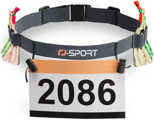 Miniatura 10 de RJ-Sport Cinturón con número de carrera, soporte para cinturón de carreras de triatlón con 6 trabillas de gel energético para triatalón, maratón