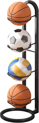 Estante de almacenamiento para pelotas de baloncesto, organizador de almacenamiento de bolas de cubo de 4 niveles para interiores, soporte de