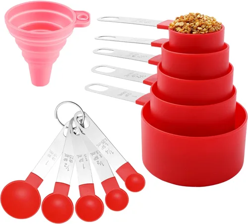 Miniatura 9 de Huygens - Juego de tazas y cucharas medidoras de 10 piezas, tazas medidoras apilables con mango de acero inoxidable para medir ingredientes secos