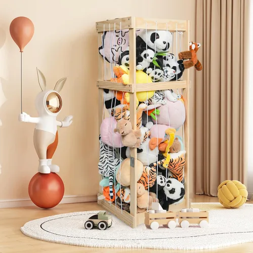 Miniatura 8 de Almacenamiento de animales de peluche con gran capacidad, almacenamiento de juguetes de zoológico de animales de peluche, organizador de Natural
