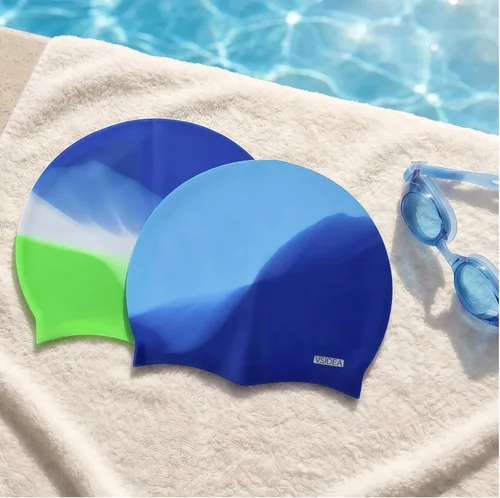 Miniatura 6 de Gorros de natación de silicona, paquete de 2 gorros de natación duraderos y cómodos para adultos, elastoméricos para mujeres y hombres, pelo corto