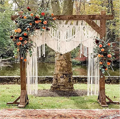 Telón de fondo de boda de macramé bohemio hecho a mano, tapiz bohemio chic para colgar en la pared, cortina y decoración de arco (ancho 75 x 85