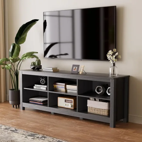 Miniatura 5 de BVIUNTWO Soporte de TV negro para televisores de hasta 70 pulgadas, centro de entretenimiento para consola de TV de más de 65 pulgadas con 6