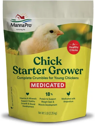 Manna Pro Alimento Medicado para Pollitos Crecedores – Migas de Alta Proteína con Amprolio para Prevención de Coccidiosis – Alimento Completo para