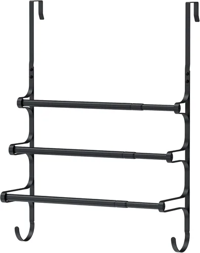 CANYAVE Toallero para colocar sobre la puerta, toallero para puerta de baño, soporte triple para almacenamiento de toallas con ganchos (negro mate)