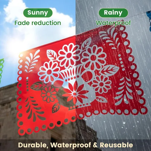 Miniatura 4 de DomeStar Paquete de 3 Pancartas de Fiesta Mexicana, 54 Pies Papel Picado Guirnalda de Banner de Fiesta para Cinco de Mayo Día de los Muertos
