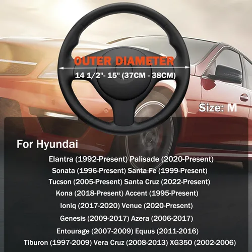 Miniatura 9 de XHRING Funda para volante de automóvil para Hyundai Elantra Palisade Sonata Santa Fe Tucson Santa Cruz Kona Accent Ioniq Venue Genesis Azera Hybrid