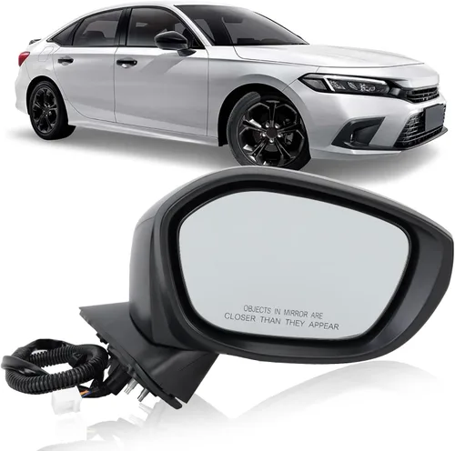 Espejo lateral derecho del pasajero compatible con Honda Civic Sedan/Hatchback 2022, 2023, 2024, 2025, espejos con cristal eléctrico, sin 3 pines-BK