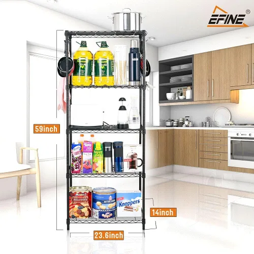 Miniatura 2 de EFINE Paquete de 2 estantes con 5 estantes con 8 ganchos y 5 estantes, certificado NSF, ajustable, capacidad de carga de 150 libras por estante