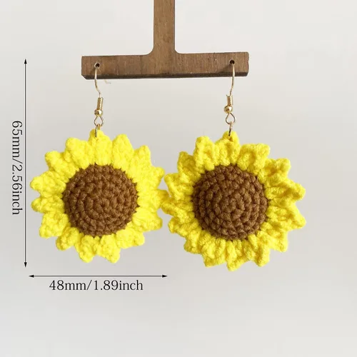 Miniatura 2 de Aretes colgantes únicos y ligeros hechos a mano con forma de girasol grande, bonitos aretes de gancho floral de flor bohemia para mujer, fiesta
