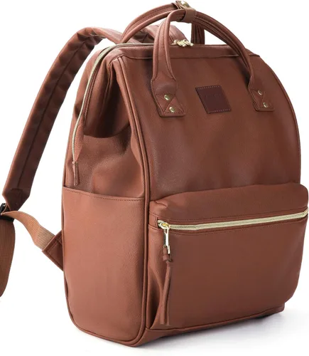 Miniatura 7 de Kah&Kee - Mochila de cuero con compartimento para laptop, ideal para viajes, escuela, para mujeres y hombres, marrón claro (Camel Beige)), PU1211