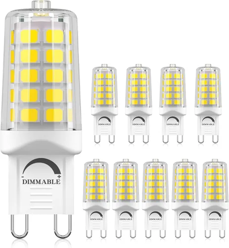 Paquete de 10 bombillas LED G9 regulables 5000K luz diurna blanca, 4W 40W equivalente a T4, 450 LM, base G9 bi-pin para iluminación del hogar,