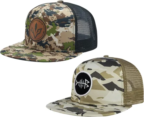 Miniatura 19 de BASSDASH Paquete de 2 gorras de camionero de ala plana con parte trasera de malla ajustable para hombres y mujeres para pesca y caza