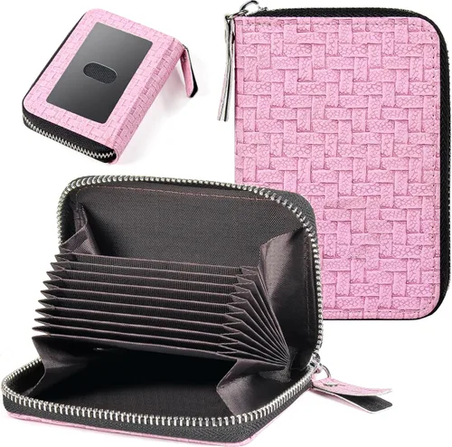Miniatura 42 de Tarjetero RFID para tarjetas de crédito, cartera pequeña con cremallera de acordeón, estuche organizador de tarjetas para mujeres y hombres