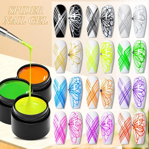 Miniatura 5 de Gel de araña luminoso de 12 colores, gel de araña que brilla en la oscuridad para arte de uñas, gel de dibujo de alambre elástico para línea