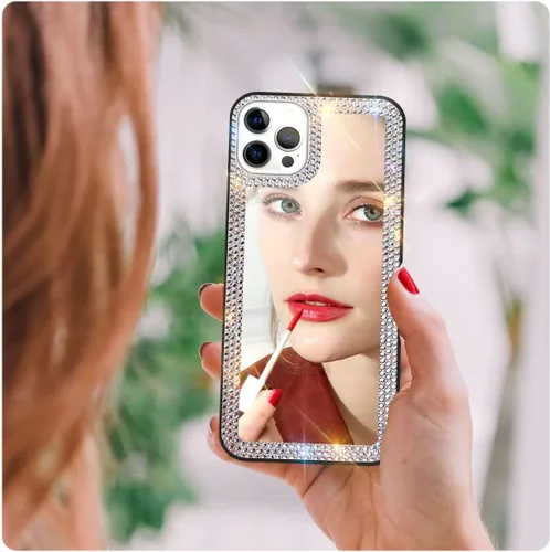Miniatura 7 de Funda con espejo para iPhone 13 Pro Max para mujer con diamantes de imitación brillantes, espejo adhesivo para funda de teléfono, cubierta de espejo