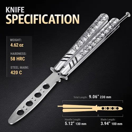 Miniatura 3 de GOOD WORKER Entrenador de Mariposa - Práctica Balisong Cuchillos de Mariposa NO Reales NO Hoja Afilada - Diseño Genial - Mariposa Negra Sin Brillo