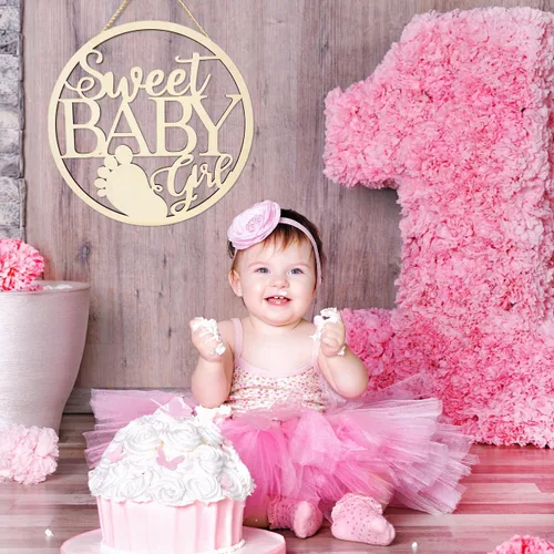 Miniatura 5 de Letrero de madera para niña con texto en inglés «Sweet Baby Girl», decoración para colgar en la pared para recién nacidos, revelación de género