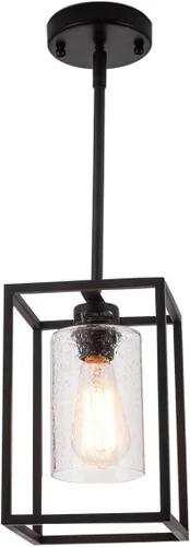 Miniatura 14 de VILUXY Lámpara Colgante de Vidrio Vintage, Iluminación Colgante Individual, Negro con Pantalla de Vidrio Transparente Clásico para Casa de Campo