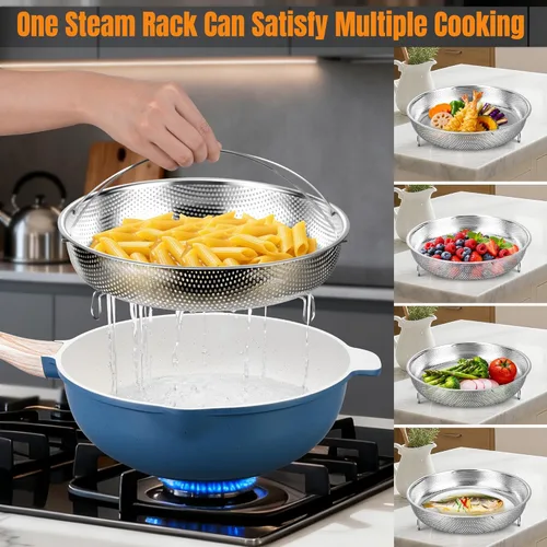 Miniatura 6 de AOSION Sartén profunda de cerámica antiadherente de 11 pulgadas con tapa y estante de vapor, sartén de 5 cuartos de galón, sartén de cerámica