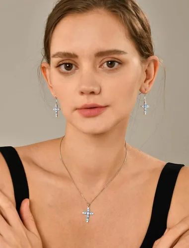 Miniatura 62 de YL Collar de cruz de plata de ley 925 con colgante de piedra natal religiosa para mujer