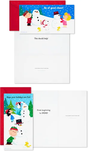 Miniatura 5 de Hallmark Peanuts - Juego de tarjeteros o portamonedas de Navidad, Charlie Brown y Snoopy (36 tarjetas con sobres)