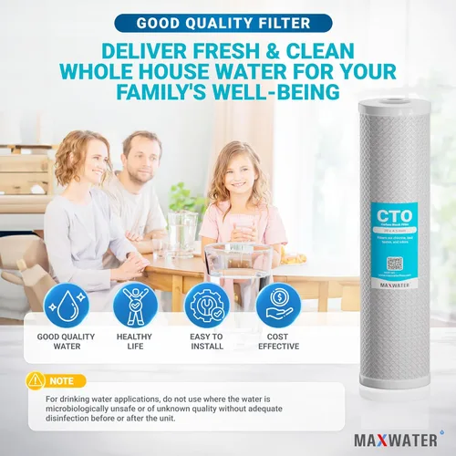 Miniatura 6 de Max Water CTO - Filtro de agua de bloque de carbono con carcasa de coco de 5 micrones, 20 x 4.5 pulgadas, para toda la casa, filtro de cáscara