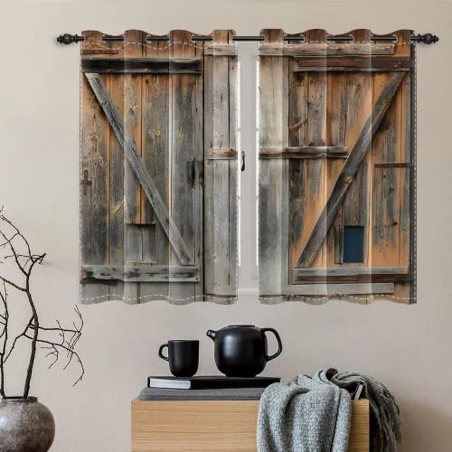 Miniatura 47 de Cortinas rústicas para ventana de puerta de granero, puerta de madera gris, puerta de garaje, tratamiento de ventana para sala de estar, dormitorio