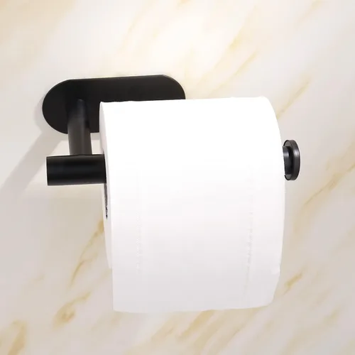 Miniatura 2 de Soporte de papel higiénico autoadhesivo, soporte de pared para baño y baño, sin perforaciones, SUS304 inoxidable, color negro mate
