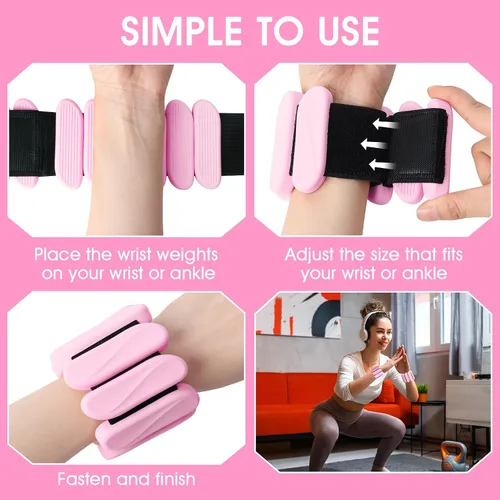 Miniatura 6 de Pesas de muñeca, paquete de 2 pesas de muñeca y tobillo portátiles para mujeres y hombres, pesas ajustables para brazo y pierna, brazaletes de Rosa