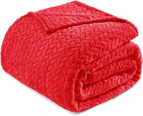 Exclusivo Mezcla - Manta de tamaño king de vellón, color rojo, para cama, 90 x 104 pulgadas, suave, acogedora, en 3D, de franela, en jacquard,