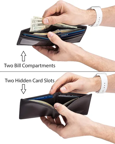 Miniatura 7 de Cartera para hombre, billetera RFID delgada de piel auténtica, regalo para hombres empaquetado en una elegante caja de regalo