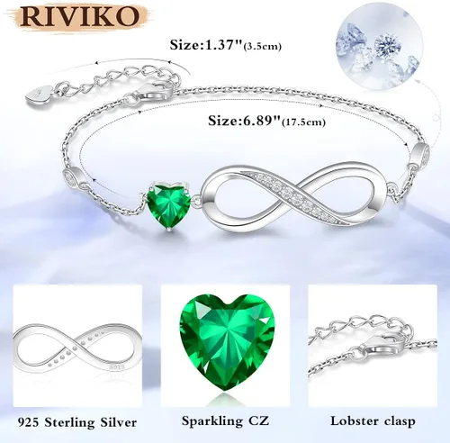 Miniatura 4 de RIVIKO Pulsera con dije de símbolo de corazón de amor infinito para mujer, plata de ley 925, ajustable, cumpleaños, día de San Valentín, Navidad