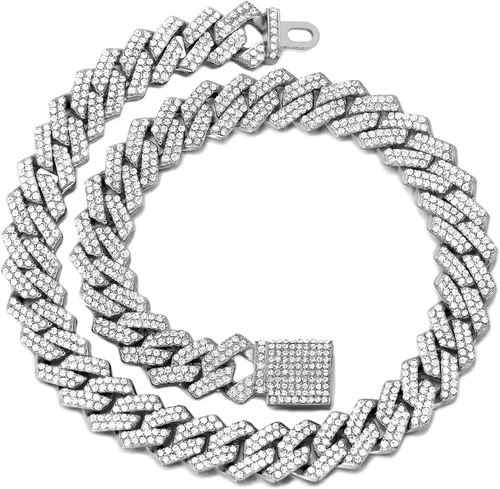 Miniatura 9 de Collar de Cadena para Perro Collar de Cadena de Metal para Caminar Collar de Eslabones Cubanos para Perro con Hebilla Segura 14MM Collares de Cadena