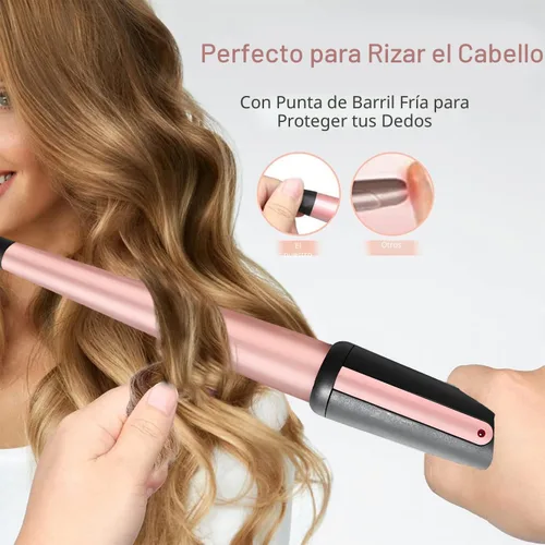 Miniatura 5 de Rizador de pelo, rizador cónico de 0.5 a 1 pulgada, rizador de pelo profesional de cerámica con guante resistente al calor, doble voltaje (rosa)