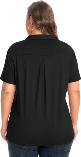 Miniatura 3 de Idtswch Camisa polo de manga corta con cuello en V para mujer, de secado rápido, UPF 50+, informal, para trabajo, golf, talla XL - 6XL